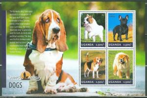 UGANDA 2014 DOMESTIC ANIMALS DOGS ELO FRENCH BULLDOG BEAGLE DOBERMAN SHEET FDC