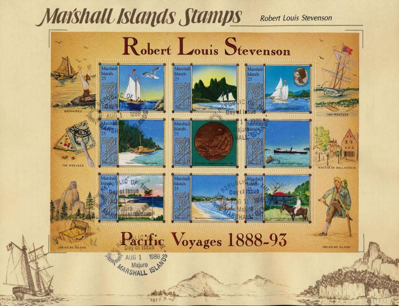 Marshall Islands 190 on Souvenir Page,  Robert Louis Stevenson, Yacht, Horse