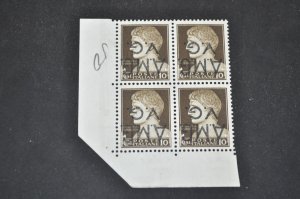 Italy AMG sc# 1LN1 MNH Block of 4 with Inverted Overprint Error 1945 Invert Ovpt