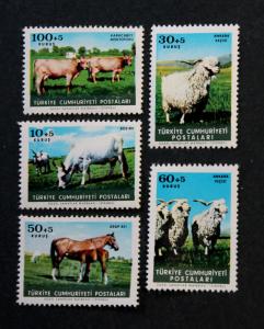 Turkey # B98-B102 MNH Animal Protection Day Farm Animals 1964