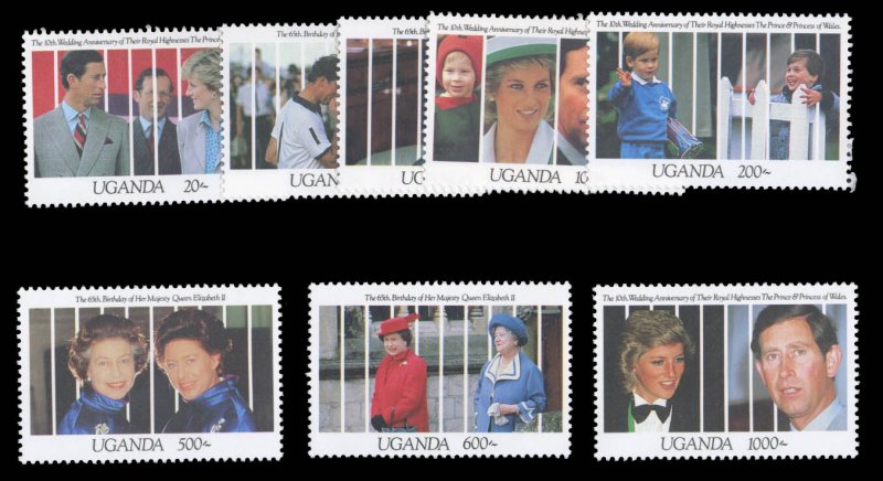 Uganda #918-925 Cat$15.10, 1991 Royal Family Visit, complete set, never hinged