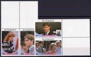 St. Vincent 1986 Sc#958/959 ROYAL WEDDING PRINCE ANDREW PAIRS MNH