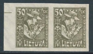 Lithuania #102a NH 50sk Peasant Sharpening Scythe - Imperf. Pair