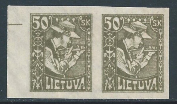 Lithuania #102a NH 50sk Peasant Sharpening Scythe - Imperf. Pair