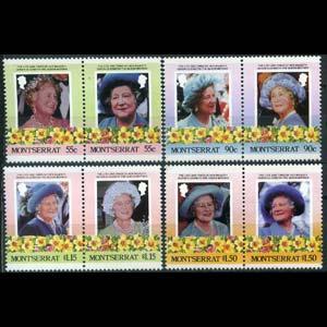 MONTSERRAT 1985 - Scott# 558-61 Queen Mother Set of 8 NH