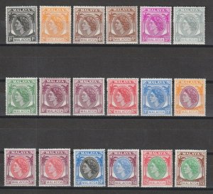 MALAYA/MALACCA 1954/7 SG 23/38 & Shades MNH