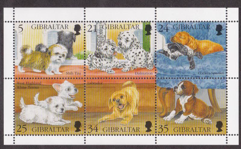 Gibraltar # 702, Dogs, Sheet of 6, NH, Half Cat.