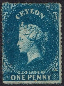 CEYLON 1861 QV 1D WMK LARGE STAR ROUGH PERF 14 TO 15½
