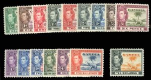 Gambia #132-143 Cat$99.40 (for hinged), 1938-46 George VI, complete set, ligh...