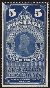 US#PR4 5c Light Blue Washington Newspaper Stamp NGAI SCV $750