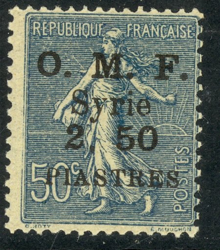 SYRIA 1920-22 2.50pi on 50c Sower Issue Sc 42 MH