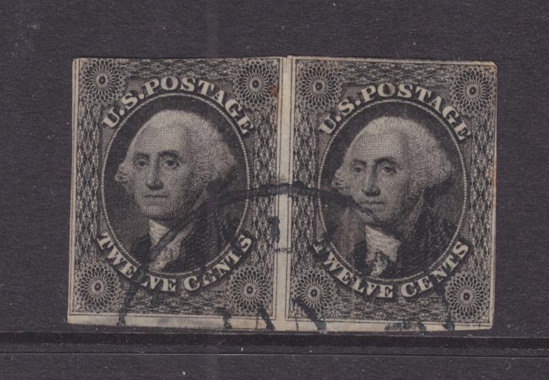 US Sc 17 used 1851 12c black Washington Horizontal Pair