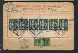 BRAZIL; 1920s finely stamped early Revenue Deposito Document