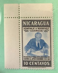 Nicaragua 1946 Scott 696 MNH - 10c, Pres. Roosevelt, Atlantic Conf,  August 1941