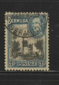 BERMUDA #121A  1938  3p KING GEORGE VI & ST. DAVIDS LIGHTHOUSE   F-VF  USED  a