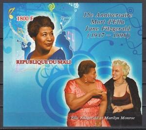 Mali, 2011 issue. Jazz Singer, Ella Fitzgerald on an IMPERF s/sheet. ^