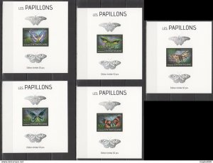 Lx547 Imperf 2013 Central Africa Fauna Insects Butterflies Uv Cardboard 5Bl Mnh