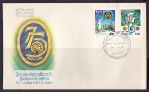 Sri Lanka, Scott cat. 1071-1072. Girl Guides Anniversary. First day cover.