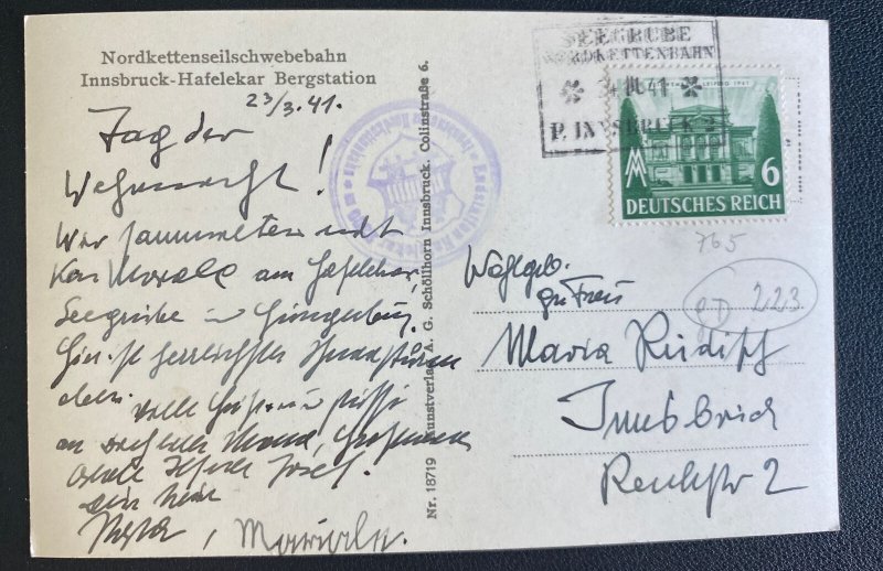 1941 Innsbruck Germany REal Picture Postcard Cover North Mountain View