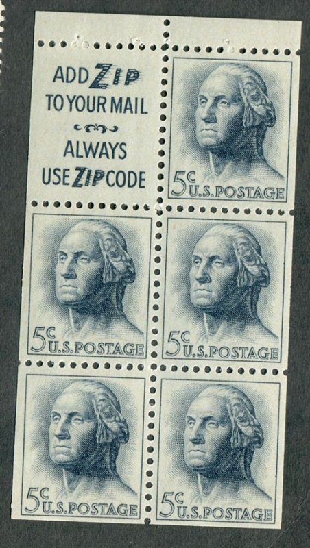 1213c MNH George Washington TAGGED booklet pane with slogan #3