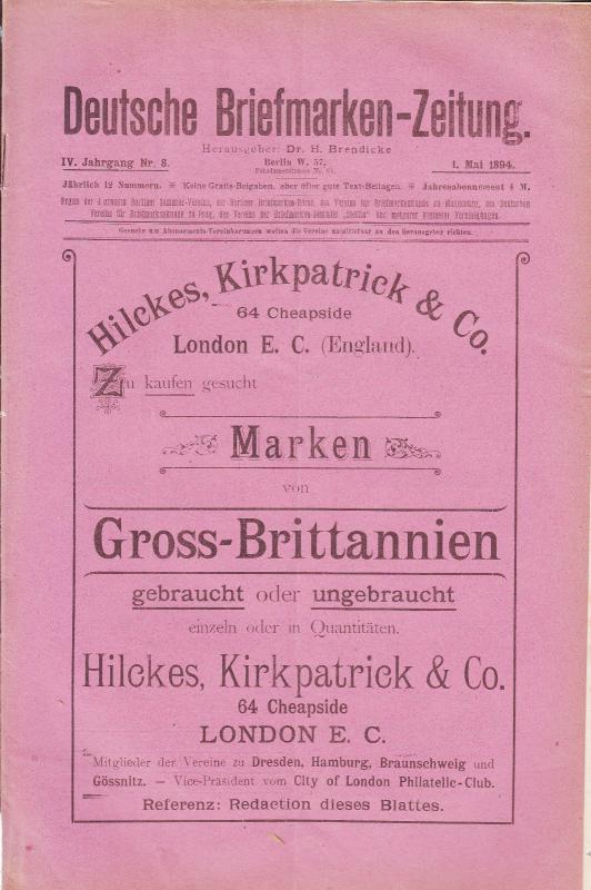 Deutsche Briefmarken-Zeitung 1 May 1894