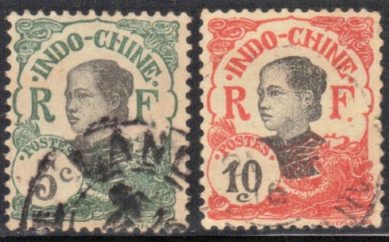 INDO-CHINA SC #44+45 **USED**   1907  ANNAMITE GIRL SEE SCAN