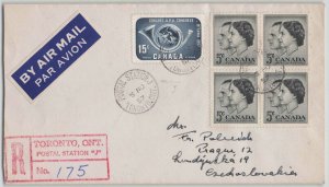 Canada 1957 Registered Cover Toronto Postal Station J to Prague Czechoslovakia