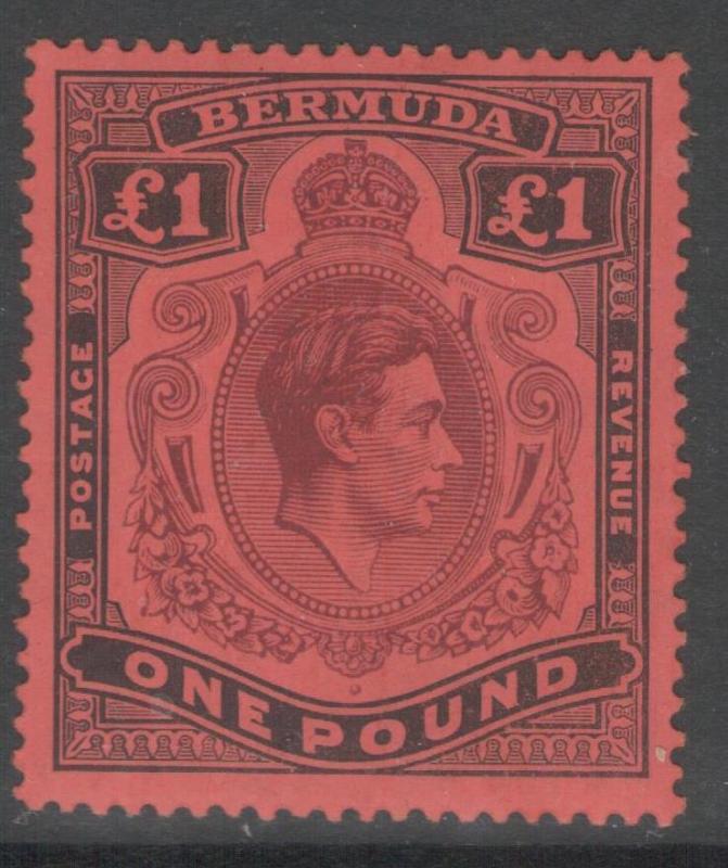 BERMUDA SG121 1938 £1 PURPLE & BLACK/RED p14 MTD MINT