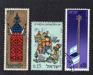 Israel 1967-69 12c Scroll, 15c Immigrants, 55c Flag, Scott 348, 362, 383 used