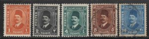 Egypt #191-97 ~ Short Set 5 of 7 ~ King Faud ~ Unused, Used, HM, HMR  (1936-37)