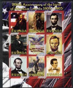 RWANDA - 2009 - Abraham Lincoln - Perf 9v Sheet - MNH - Private Issue