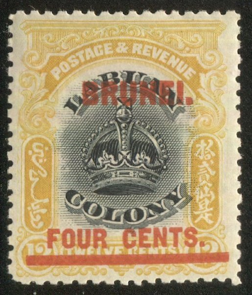 BRUNEI / Labuan 1906 Sc 5 MLH  4d/12c red overprint on Labuan