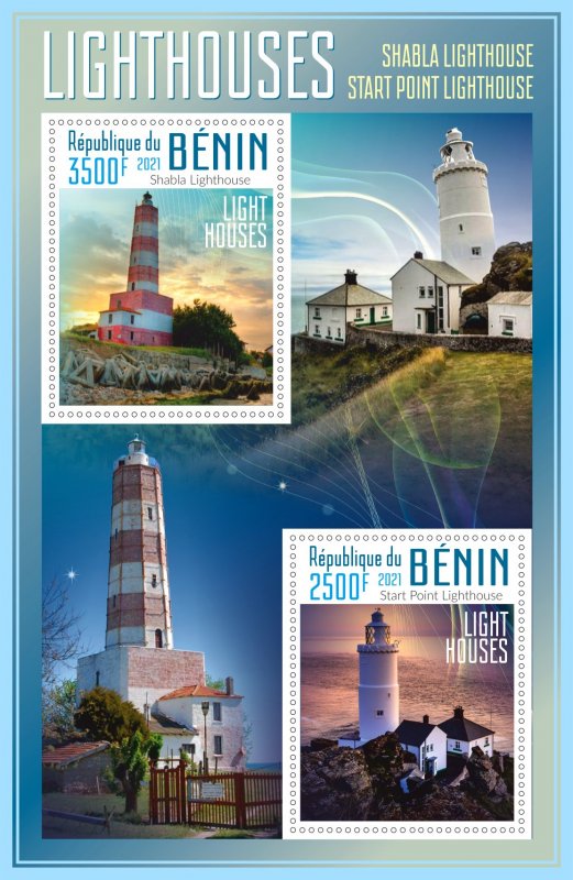 Stamps. Lighthouses 2021 year 1+1 sheets perf Benin