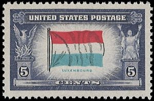 U.S. Scott # 912  1943 5c sl vio, rose red, lt bl & blk  Luxembourg  mint-nh- vf