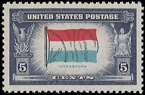 U.S. Scott # 912  1943 5c sl vio, rose red, lt bl & blk  Luxembourg  mint-nh- vf