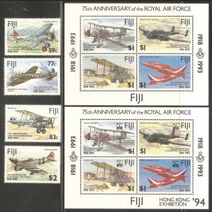 FIJI Sc# 687 - 691a MNH FVF Set of 4 + 2x SS Royal Air Force Airplanes