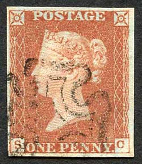 1841 Penny Red (SC) Plate 30 Fine 4 Margin