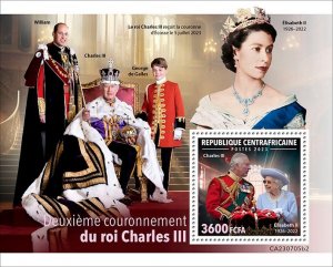 C A R - 2023 - King Charles III 2nd Coronation-Perf Souv Sheet-Mint Never Hinged