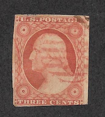 11A Used 3c. Washington, Red Circular Grid CXL scv: $15+, Free, Insured Shipping