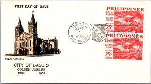 Philippines FDC 1959 - Baguio Golden Jubilee - 2x25c Stamp - Pair - F43395