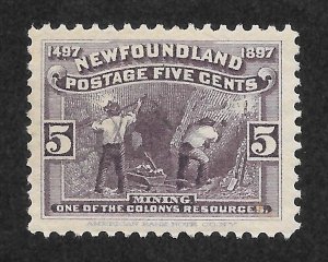 Newfoundland Scott 65 Unused LHOG - 1897 5c Mining - SCV $11.00