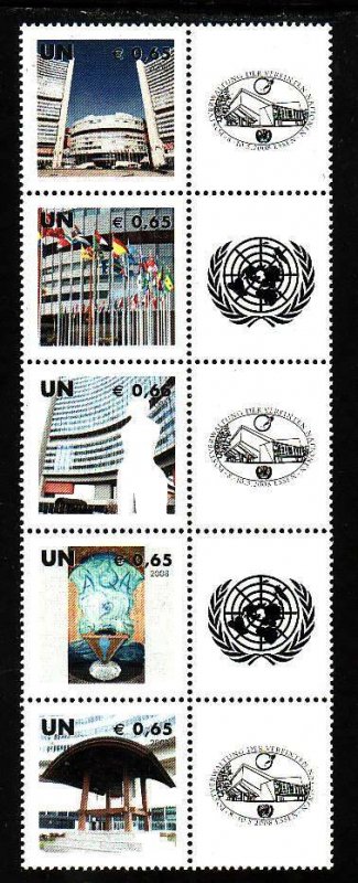 United Nations Vienna-no Scott # assigned-unused NH strip of 5 + labels-Essen Ex