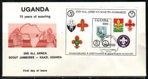 Uganda, Scott cat. 689. 2nd African Scout Jamboree s/sheet. First day cover. ^