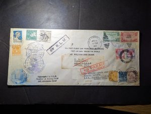 1937 USA FAM 14 First Flight Cover FFC Round World Flight KLM Panair