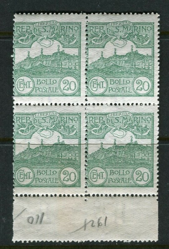 SAN MARINO; 1903-20s early Mt. Titano issue fine Mint BLOCK of 20c. value