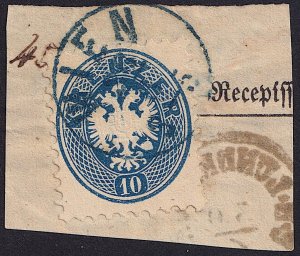 Austria - 1864 - Scott #25 - used on piece - blue WIEN pmk