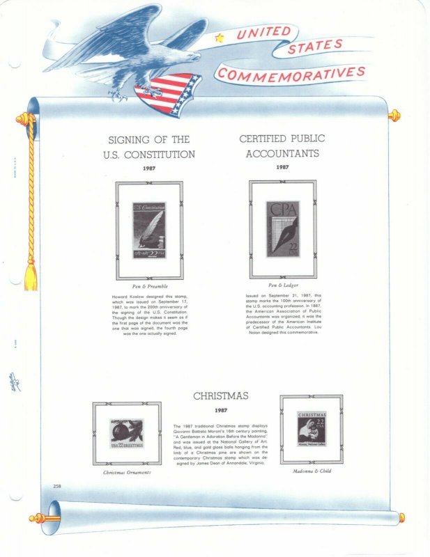 White Ace US COMPLETE 1987 Commemorative Stamp Album Pages 247 to 258