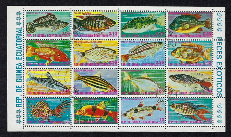 Equatorial Guinea Exotic Fish Sheet of 16 Cancelled To Order