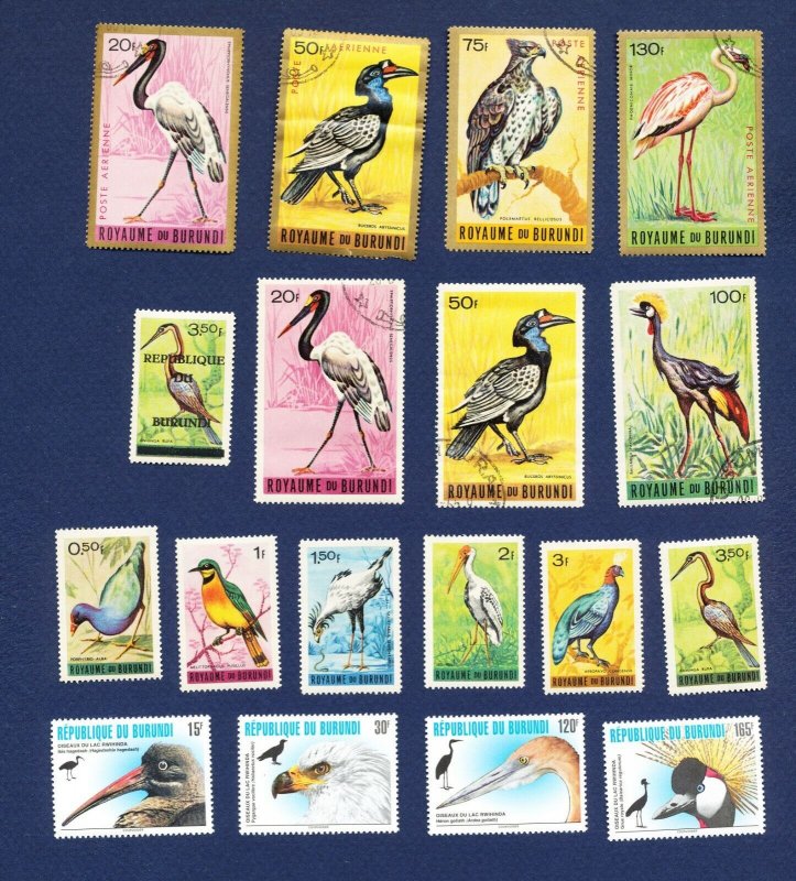 BURUNDI - 111 // 744  - FVF MNH lot of 18 different -  BIRDS - 1965-1996 