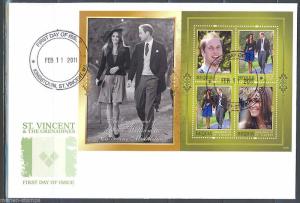 ST VINCENT BEQUIA ENGAGEMENT OF PRINCE WILLIAM & CATHERINE MIDDLETON SHT I FDC 